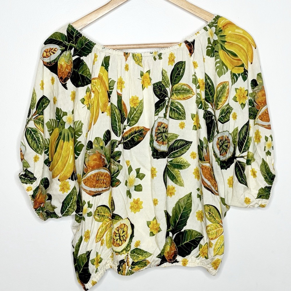 Rose And Olive Tropical Fruit Print Top Womens Size M Resort Vacation Island - Picture 6 of 6